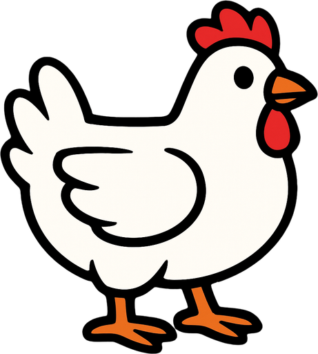 white chicken  with black background.
In-Game asset.  2d.  High contrast.  No shadows