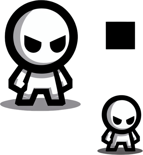 White gameplay character, black outline.
Single Game Texture.  In-Game asset.  2d.  Blank background.  High contrast.  No shadows
