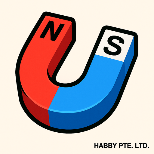 A red and blue Survivor.io style 2D U-shaped (with N and S) magnet made by HABBY PTE. LTD..
In-Game asset.  2d.  High contrast.  No shadows