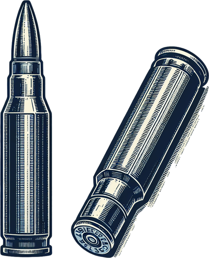 Патрон винтовки.
Single Game Texture. In-Game asset. 2d. Blank background. High contrast. No shadows.