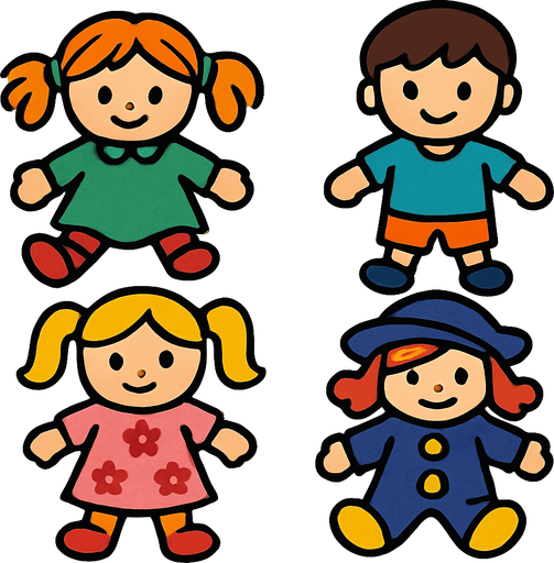 Toy dolls.
In-Game asset.  2d.  High contrast.  No shadows