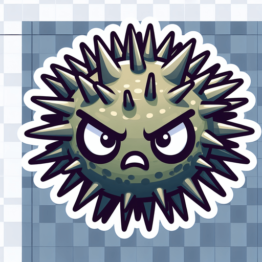 Sea urchin, cartoon, spiny, long spines, grumpy face, no shadow
Single Game Texture. In-Game asset. 2d. Blank background. High contrast. No shadows.