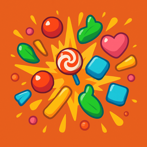 Candy explotion.
In-Game asset.  2d.  High contrast.  No shadows