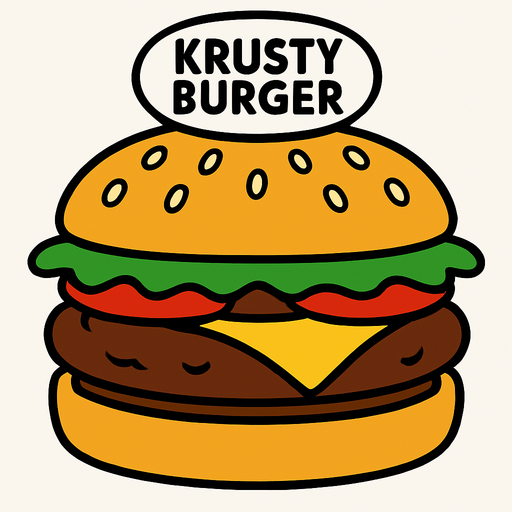 Krusty Burger hamburger.
In-Game asset.  2d.  High contrast.  No shadows