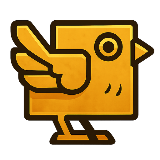 Square shaped gold bird.
In-Game asset.  2d.  High contrast.  No shadows