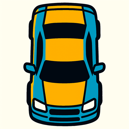 Top down car.
In-Game asset.  2d.  High contrast.  No shadows