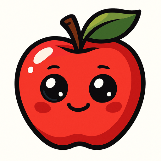 Manzana Fruta con ojos lindos.
In-Game asset.  2d.  High contrast.  No shadows. Cartoon.