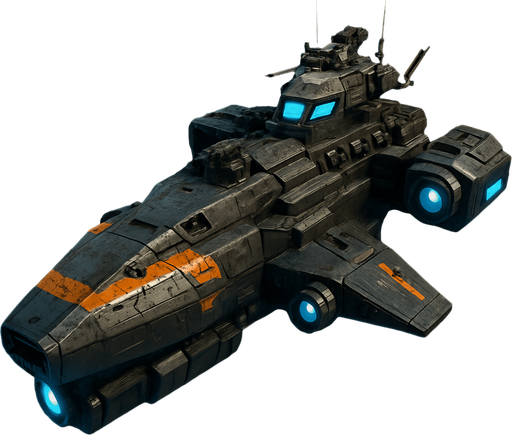 uzay savaş gemisi - gerçekçi - yazısız.
In-Game asset.  High contrast.  No shadows