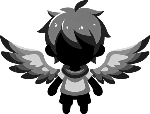 A child with wings, top down view Single Game Texture. In-Game asset. 2d. Blank background. High contrast. No shadows.