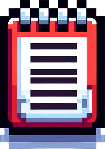 notepad word document file icon. pixelated. 8 bit..
Single Game Texture. In-Game asset. 2d. Blank background. High contrast. No shadows.