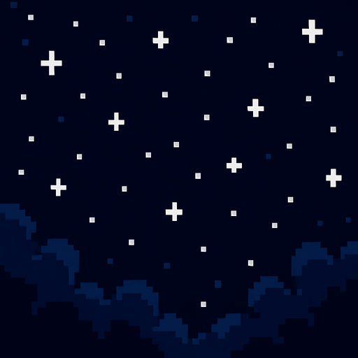 Un cielo noche pixelar 16:04 con estrellas.
In-Game asset.  2d.  High contrast.  No shadows