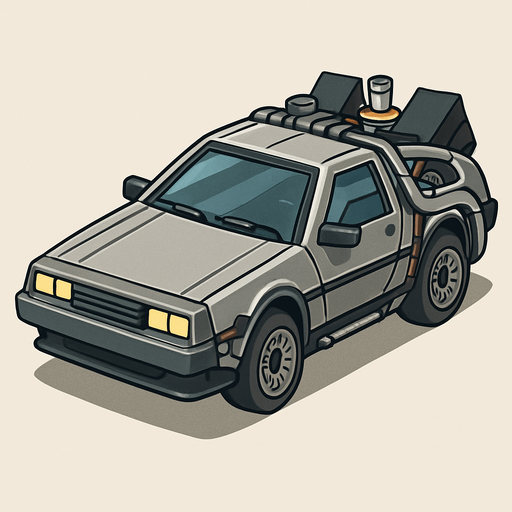paint foe me back to the future time machine car delorean from 3rd perspective.
In-Game asset.  2d.  No shadows