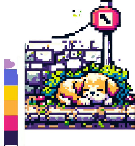 a dog sleeping on a street.
video game sprite