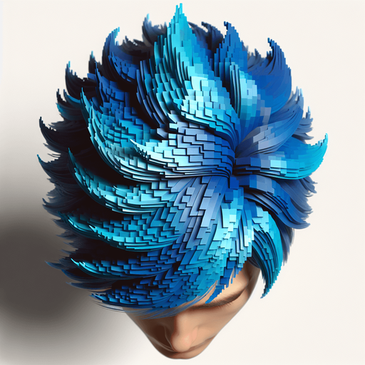 Une tête vue dessus avec des cheveux bleus.
video game