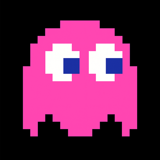 Pacman pink ghost.
In-Game asset.  2d.  High contrast.  No shadows