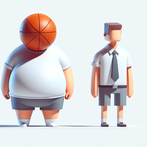 Fat obese Man, next to skinny man. Ball for head. Cartoon 3d. Flat. Clipart  high-detail. In-Game asset. 2d. Blank background. High contrast. No shadows.