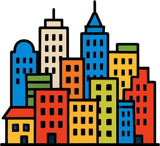 şehir resmi binalar.
In-Game asset.  2d.  High contrast.  No shadows