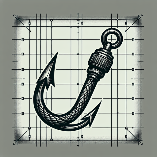 Fishing hook.
Single Game Texture.  In-Game asset.  2d.  Blank background.  High contrast.  No shadows
