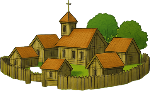 sağ üst köşeye çevresinde eski tahta çitler olan çok küçük bir köy ekle