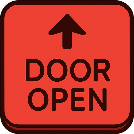 make a red door open and close button. No background. Transparent background. Blank background. No shadows. 2d. In-Game asset. flat
