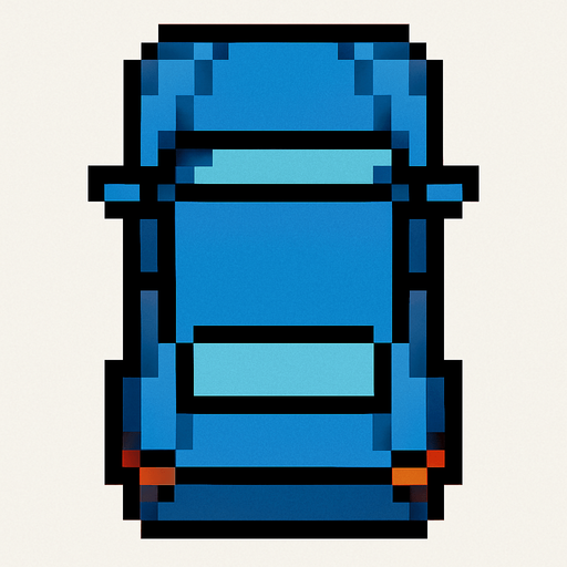 Bird's eye view of the car.
In-Game asset.  2d.  High contrast.  No shadows. pixel art