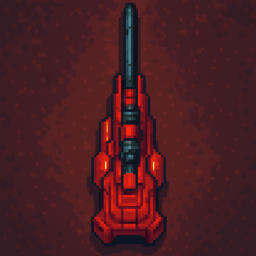 top down sci-fi sniper cannon, red metal, sleek, pixel art