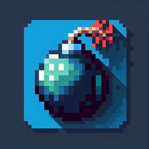 bomb pikcel.
Single Game Texture. In-Game asset. 2d. Blank background. High contrast. No shadows.