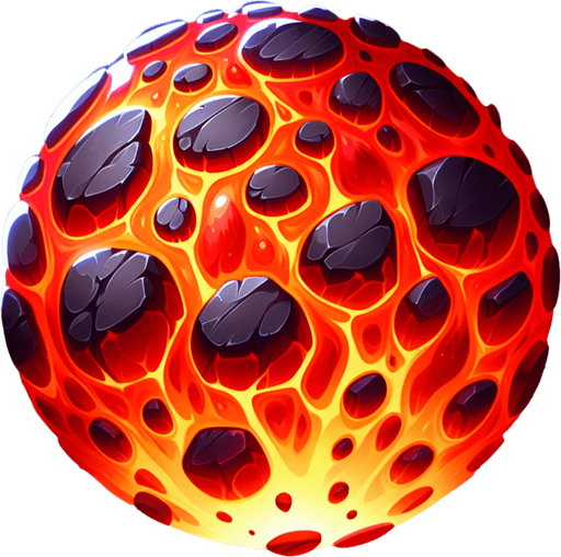flying  lava bubble.
Single Game Texture. In-Game asset. 2d. Blank background. High contrast. No shadows.