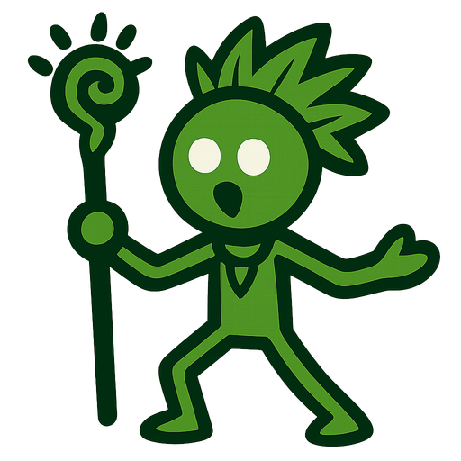 Green Shaman stickman.
In-Game asset.  2d.  High contrast.  No shadows