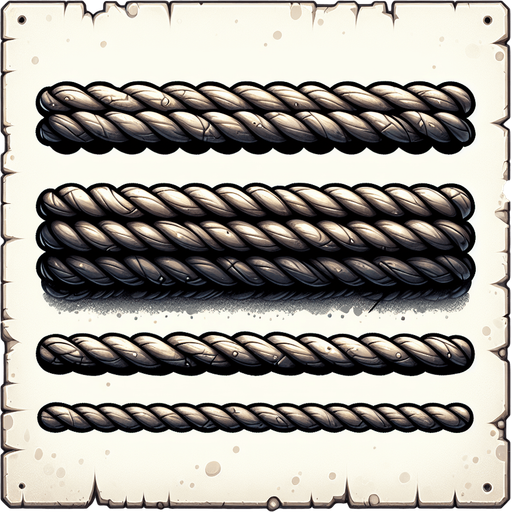 a dirty and eerie 2d horizontal rope.
Single Game Texture. In-Game asset. 2d. Blank background. High contrast. No shadows.