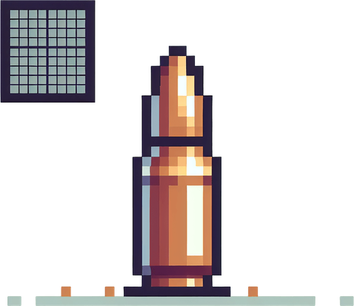 A bullet, pixelated Single Game Texture. In-Game asset. 2d. Blank background. High contrast. No shadows.
