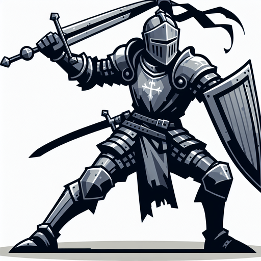 An animated image an aggressive medieval knight.
Single Game Texture. In-Game asset. 2d. Blank background. High contrast. No shadows.