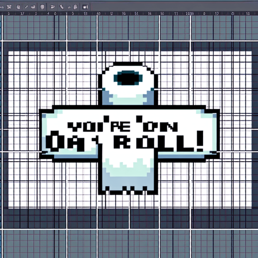 text saying "You’re on a roll!" against a toilet paper banner. pixelated. 8-bit.
Single Game Texture. In-Game asset. 2d. Blank background. High contrast. No shadows.