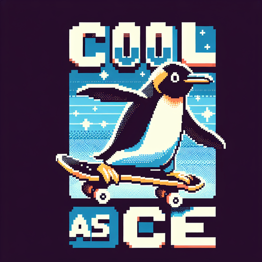 8-bit Pinguin_skater_features. Make a text written above (your way).
A