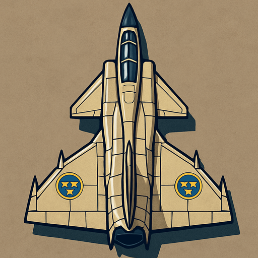 A Saab 37 Viggen fighter jet..
In-Game asset.  2d.  High contrast.  No shadows. Top down view