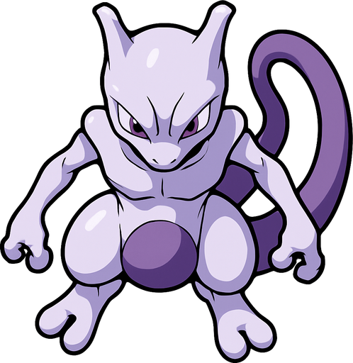 Mewtwo, visto desde arriba, altos detalles.
In-Game asset.  2d.  High contrast.  No shadows