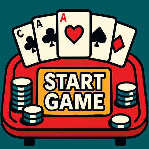 arkada kumar kartları ve masası olsun ve üstünde start game yazsın.
In-Game asset.  2d.  High contrast.  No shadows