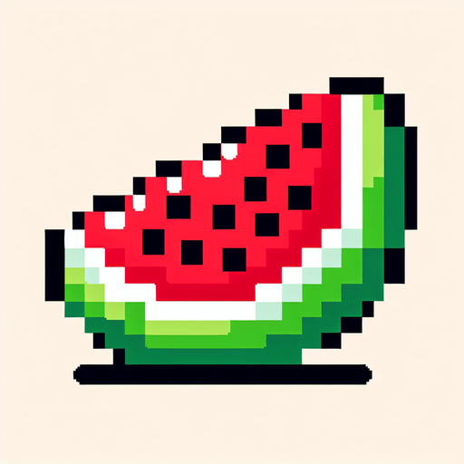 8 bit watermelon slice no shadows.
Single Game Texture. In-Game asset. 2d. Blank background. High contrast. No shadows.