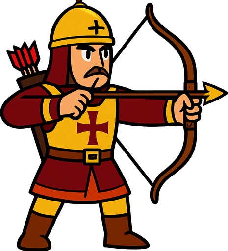 Animasyon çizgi dizi tarzında bizans okçusu.
In-Game asset.  2d.  High contrast.  No shadows