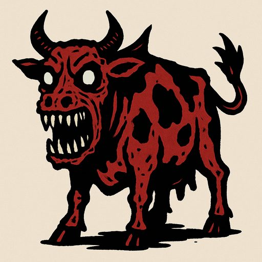 scary cow.
In-Game asset.  2d.  High contrast.  No shadows