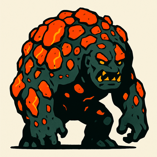 lavlarla kaplı bir canavar istiyorum kambur ve biraz iri yapılı.
In-Game asset.  2d.  High contrast.  No shadows