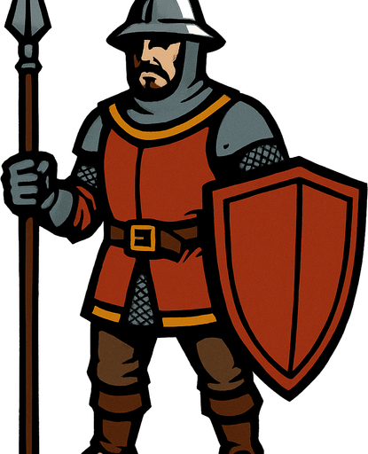 medieval soldier.
In-Game asset.  2d.  High contrast.  No shadows