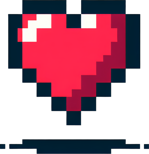 8-bit heart icon..
Single Game Texture. In-Game asset. 2d. Blank background. High contrast. No shadows.