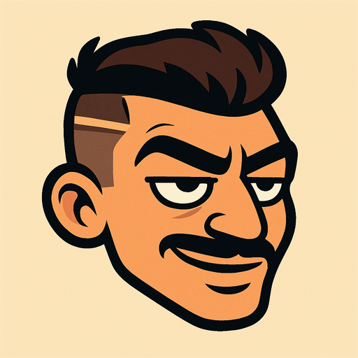 Cartoon-style head of a “keko” character inspired by Turkish street culture. The sides of his hair are shaved short, and the top is longer with volume. A clear razor line is cut into the left side of his hair. He has a thin mustache, thick eyebrows, and half-closed, confident eyes. His expression is bold and slightly smug. Skin tone is tan or medium. Facial features are sharp and masculine. The style is cartoonish, not realistic. The background is simple to keep focus on the head. The head is slightly tilted forward, as if flying like in Flappy Bird. Add a playful but tough street vibe..
In-Game asset.  2d.  High contrast.  No shadows