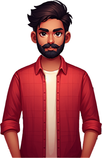 indian man.
Single Game Texture. In-Game asset. 2d. Blank background. High contrast. No shadows.