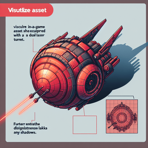 A round red spaceship with a dual laser turret..
Single Game Texture. In-Game asset. 2d. Blank background. High contrast. No shadows.
