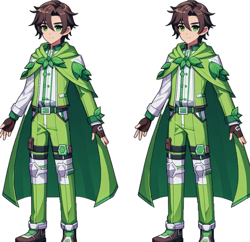 Anime eco hero.
Single Game Texture.  In-Game asset.  2d.  Blank background.  High contrast.  No shadows