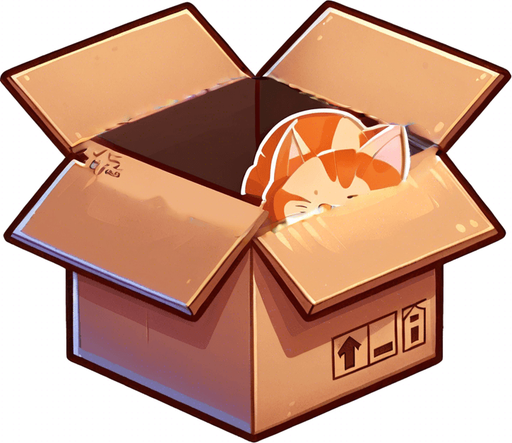 cute Chibi ginger cat look from the box into the camera. Cheeky, happy.