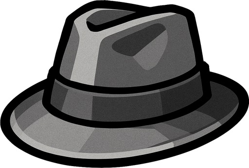 gri tonlarında şapka.
In-Game asset.  2d.  High contrast.  No shadows