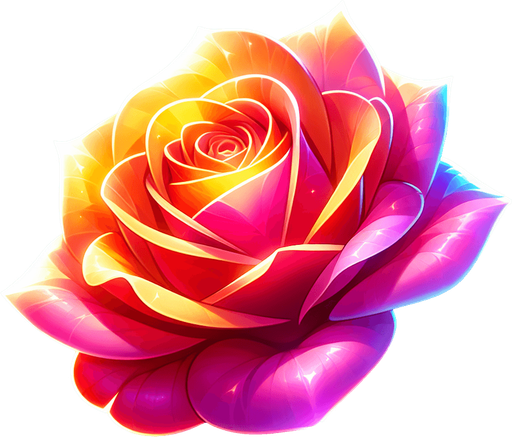 Add a glowing square shaped blooming delicious multicolour vibrant rose.
Single Game Texture. In-Game asset. 2d. Blank background. High contrast. No shadows.